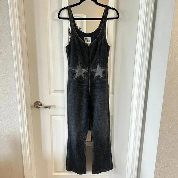 894 Jean Atelier Star Denim Jumpsuit In Night Size 2 Color Black Grey - Picture 3 of 10
